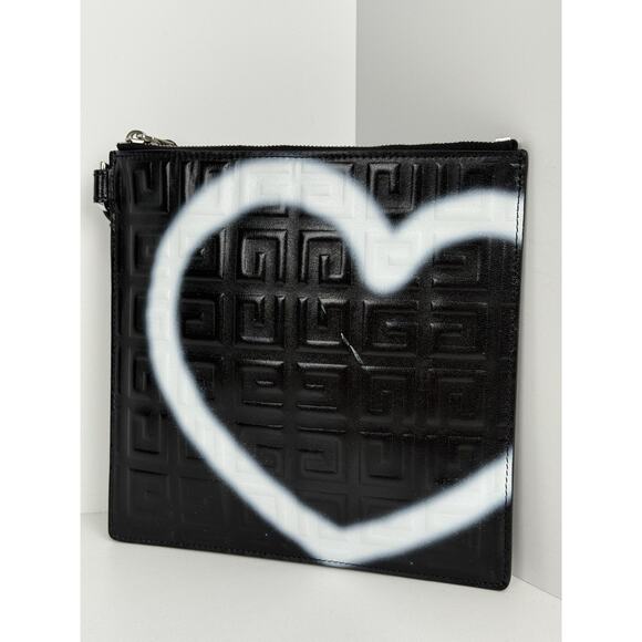 Givenchy Monogram-Embossed Heart-Print Clutch Bag – Black/White - Picture 1 of 9